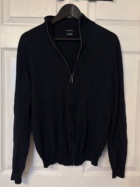 100% Extrafine Merino Wool Men’s Navy Full-Zip Knit Sweater